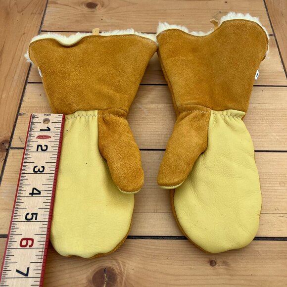 Klondike Suede Leather Mittens Gauntlet Style with Sherpa Poly Fleece Adult Sm - Picture 6 of 8